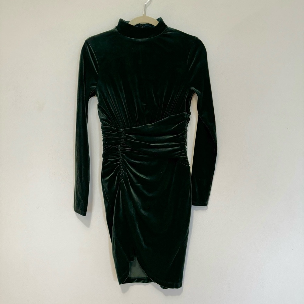 Express Velvet Body Contour Mock Neck Ruched Mini Dress